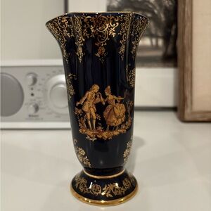 Limoges Porcelain Vase 24k Gold Cobalt Blue Made In France 5.75” Tall